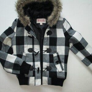Mossimo Supply Youth Black White Plaid Women Hooded Jacket Coat Lined sz M fall